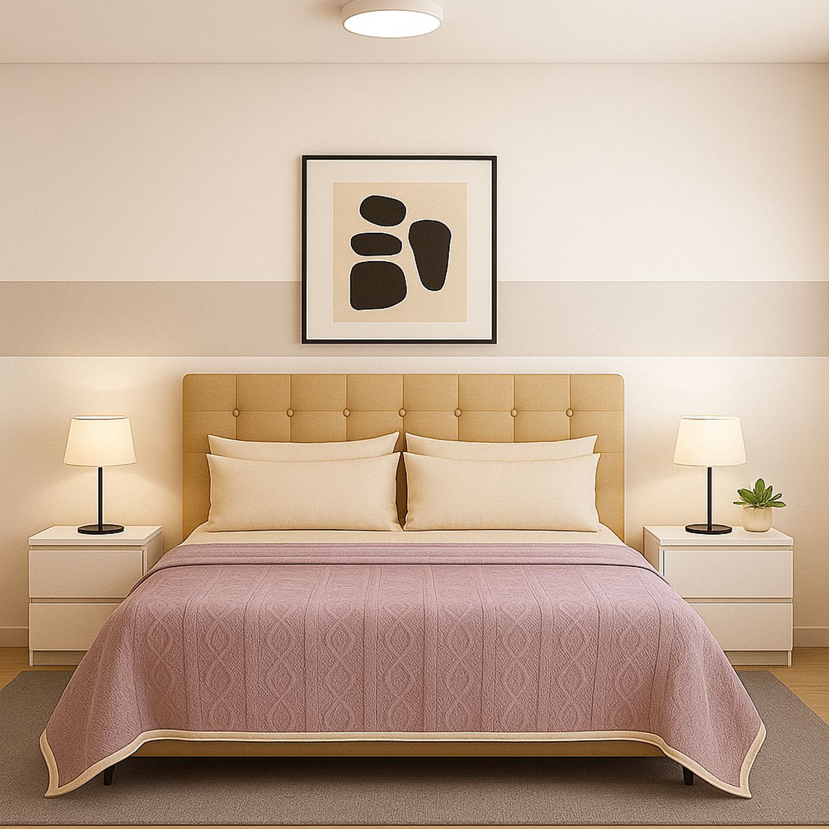 ARMONIA - Manta polar Sherpa 160x220 diseño geométrico lila hogar moderno