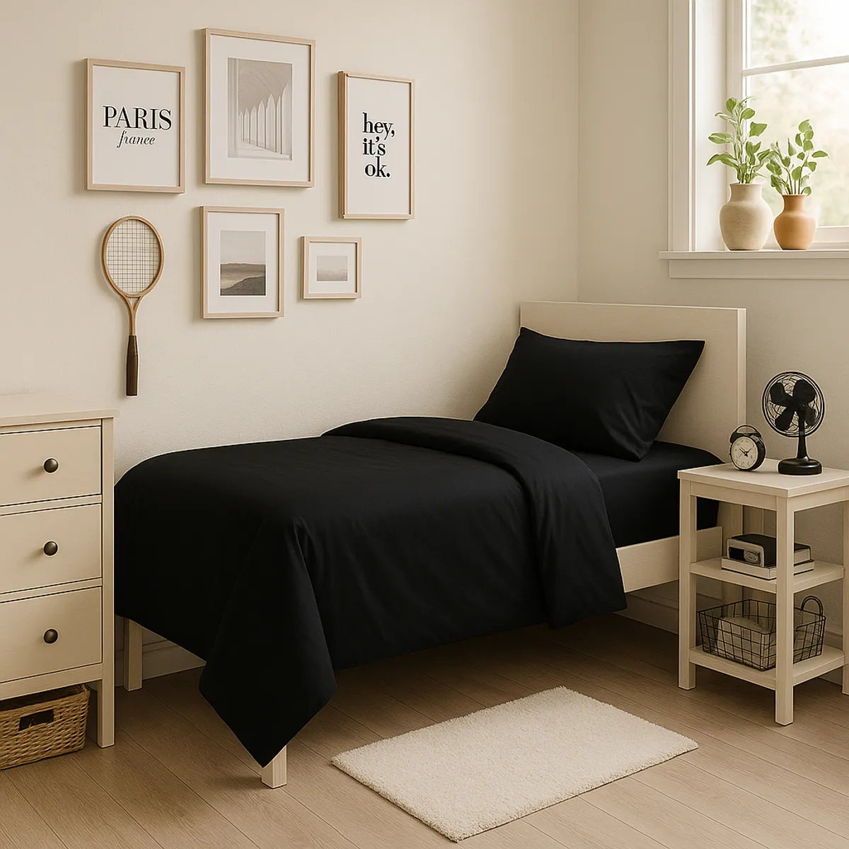 ARMONIA - Juego de sábanas Twin 1 plaza 144 hilos diseño negro