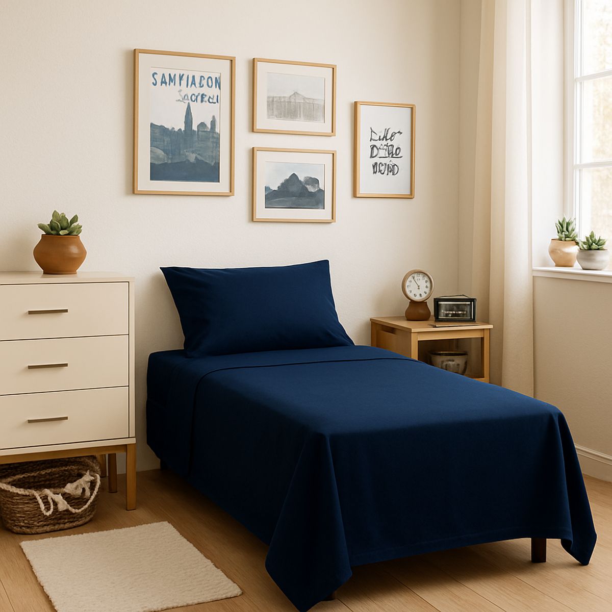 ARMONIA - Ropa de cama 1 plaza Twin 144 hilos motivo azul pastel