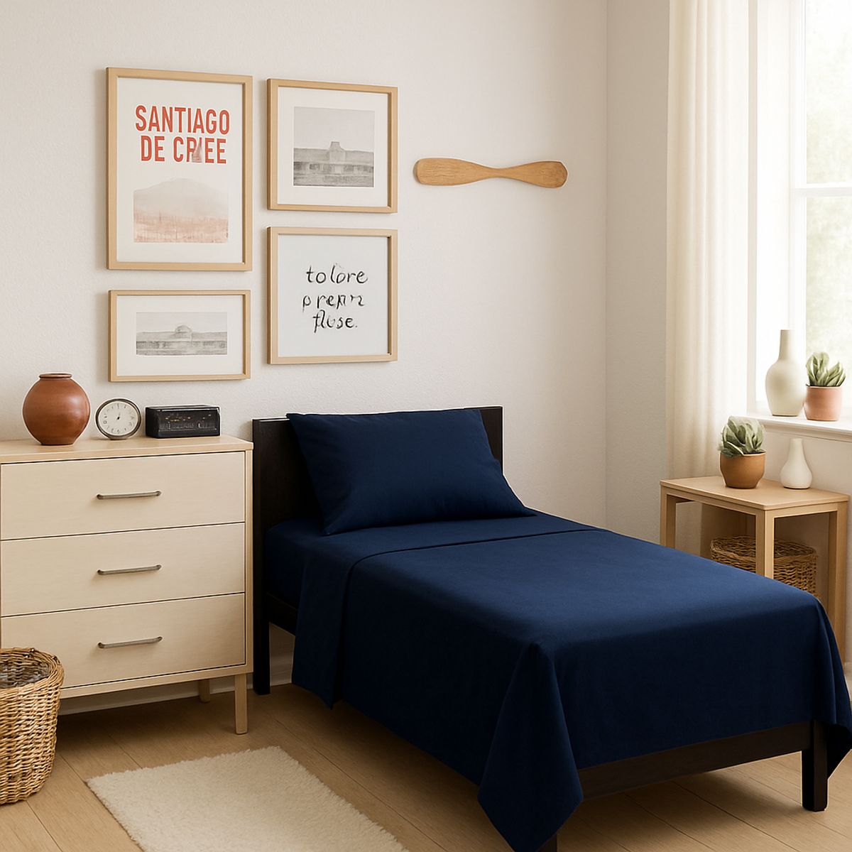 ARMONIA - Set de sábanas 1 plaza Twin 144 hilos estilo azul claro