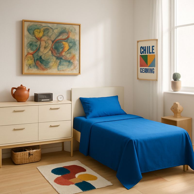 ARMONIA - Juego de cama Twin de 1 plaza 144 hilos patrón azul pastel