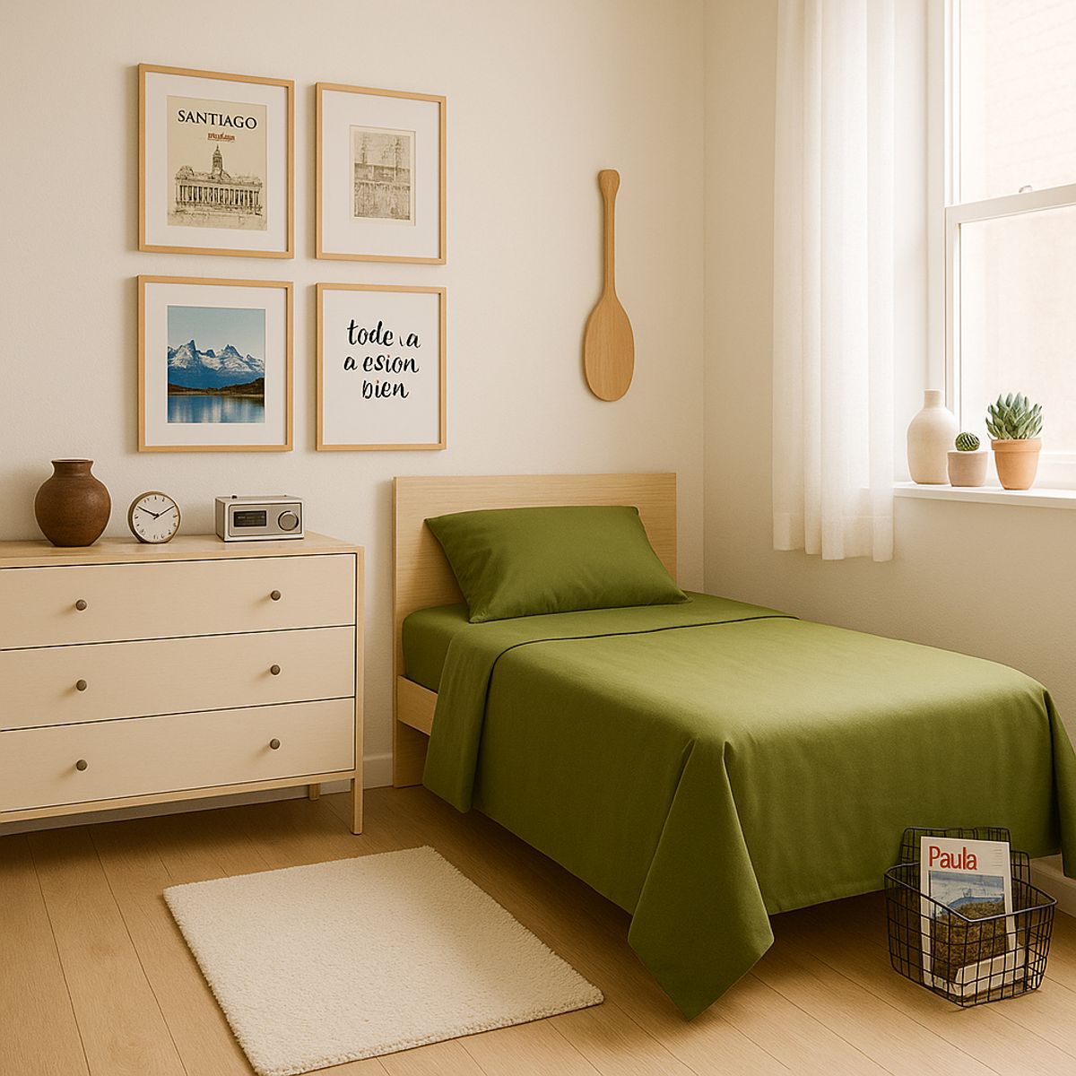 ARMONIA - Juego de cama Twin de 1 plaza 144 hilos patrón verde olivo