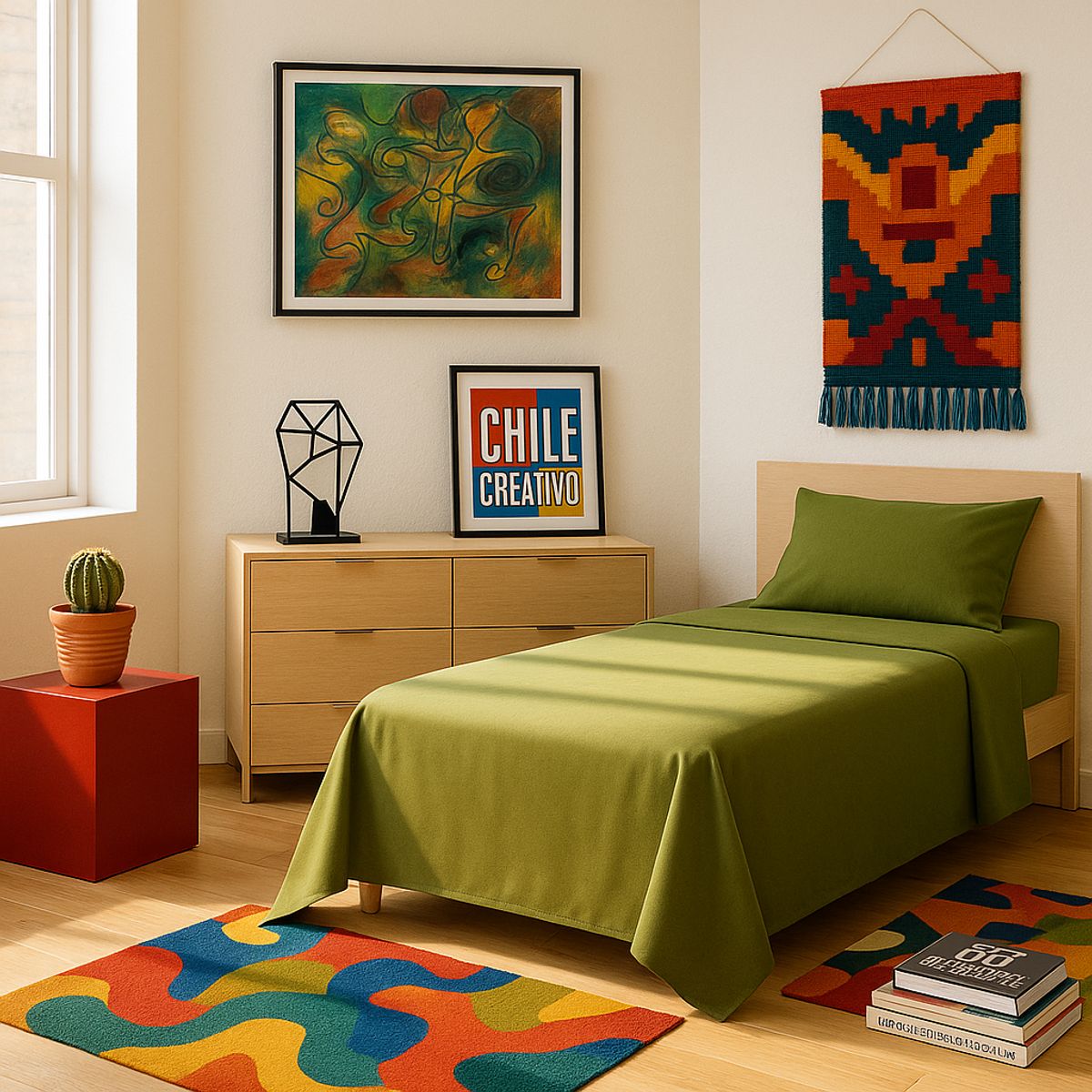 ARMONIA - Juego de cama Twin de 1 plaza 144 hilos patrón verde olivo