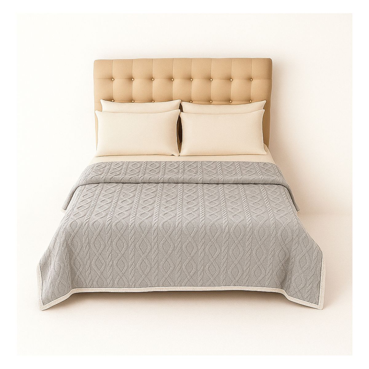 ARMONIA - Manta Sherpa gris diseño geométrico 160x220 ultra suave cama sofá