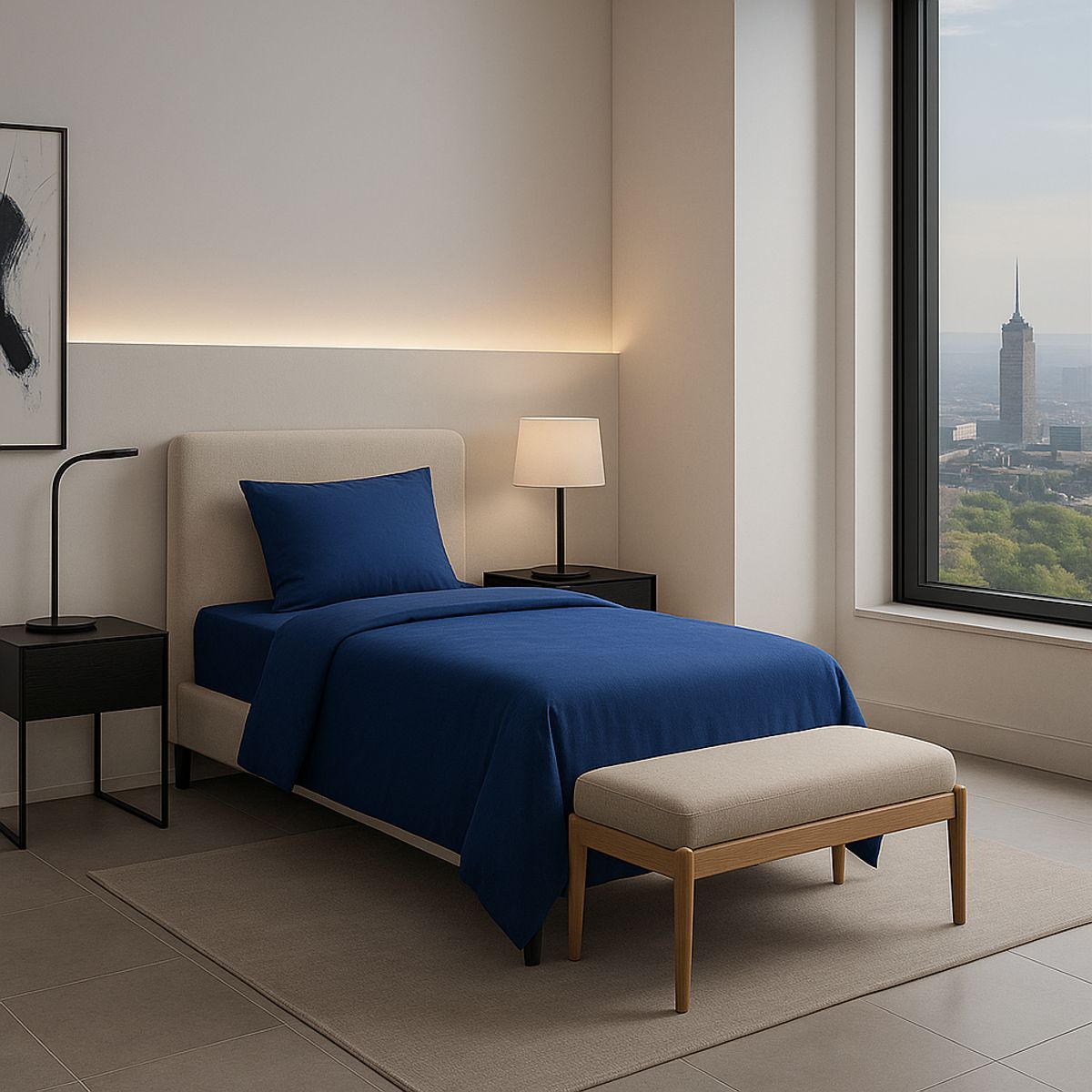 ARMONIA - Set de Cama Signature 800 Hilos Azul 1½ Plazas Premium