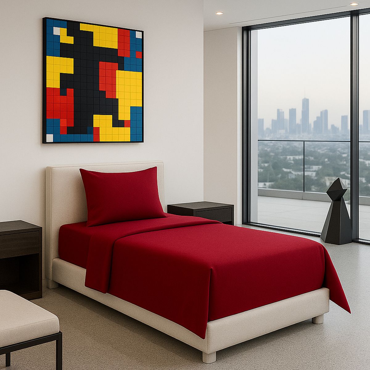 ARMONIA - Set de Sábanas Signature 800 Hilos Burdeo Plaza y Media Premium