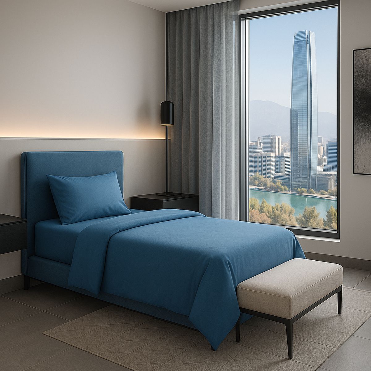 ARMONIA - Juego de Sábanas Signature 800 Hilos Azul Plaza y Media Confort