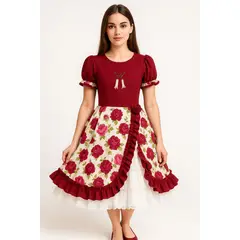 GENERICO - Vestido Huasa China Cueca Niña Talla 13-14 Burdeo