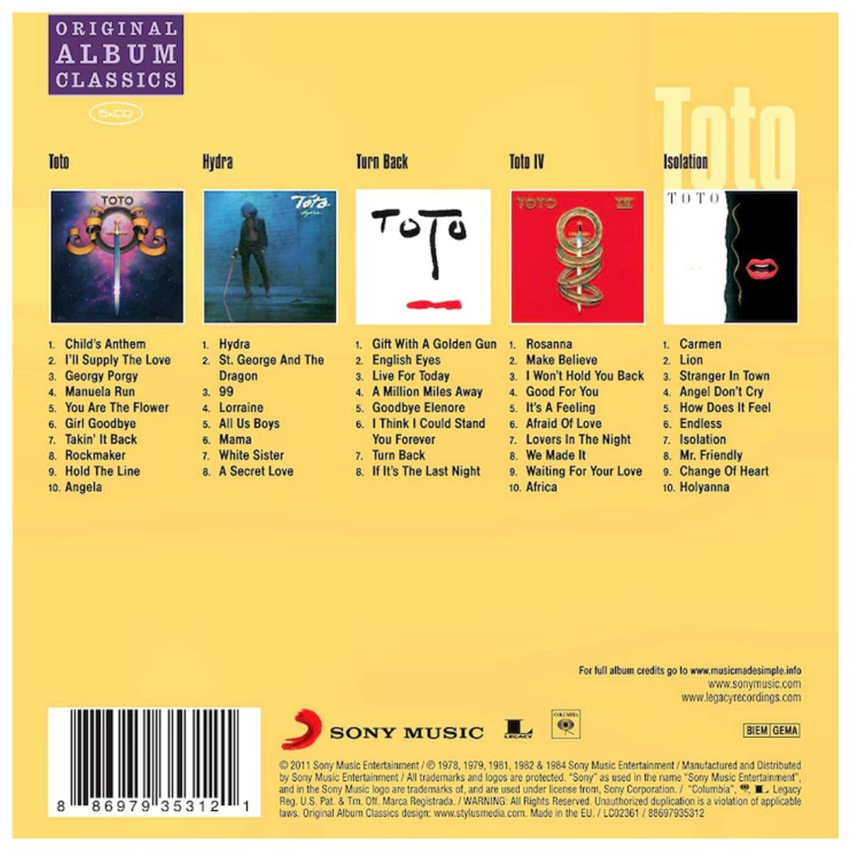 GENERICO - TOTO - ORIGINAL ALBUM CLASSICS (5CD) / CD