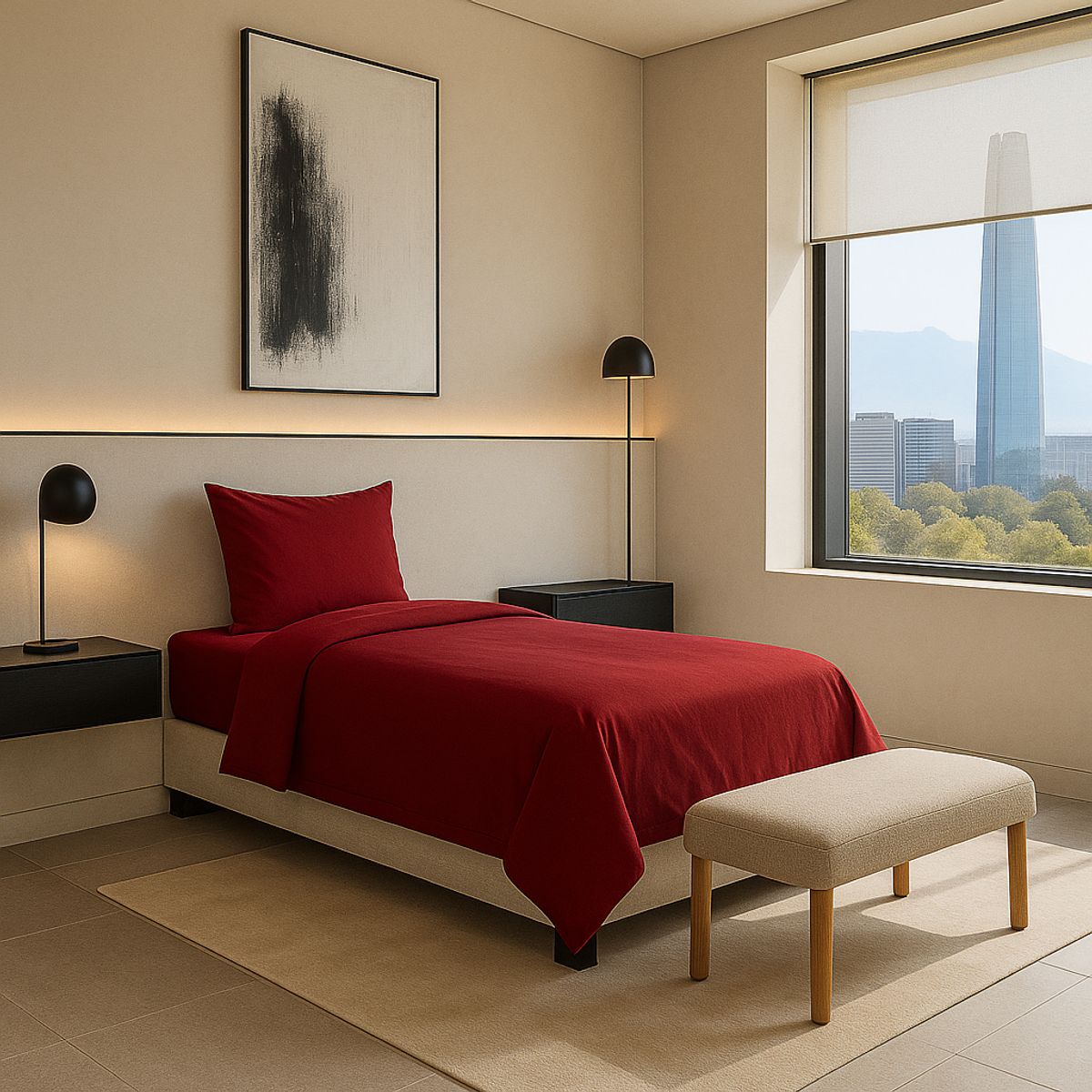 ARMONIA - Ropa de Cama Signature 800 Hilos Burdeo Plaza y Media Premium