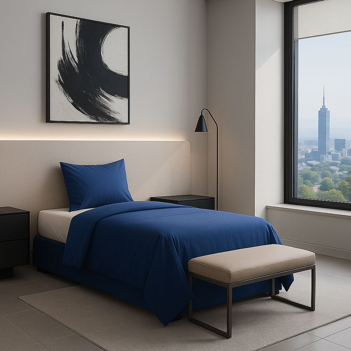 ARMONIA - Set de Cama Signature 800 Hilos Azul Plaza y Media Algodón