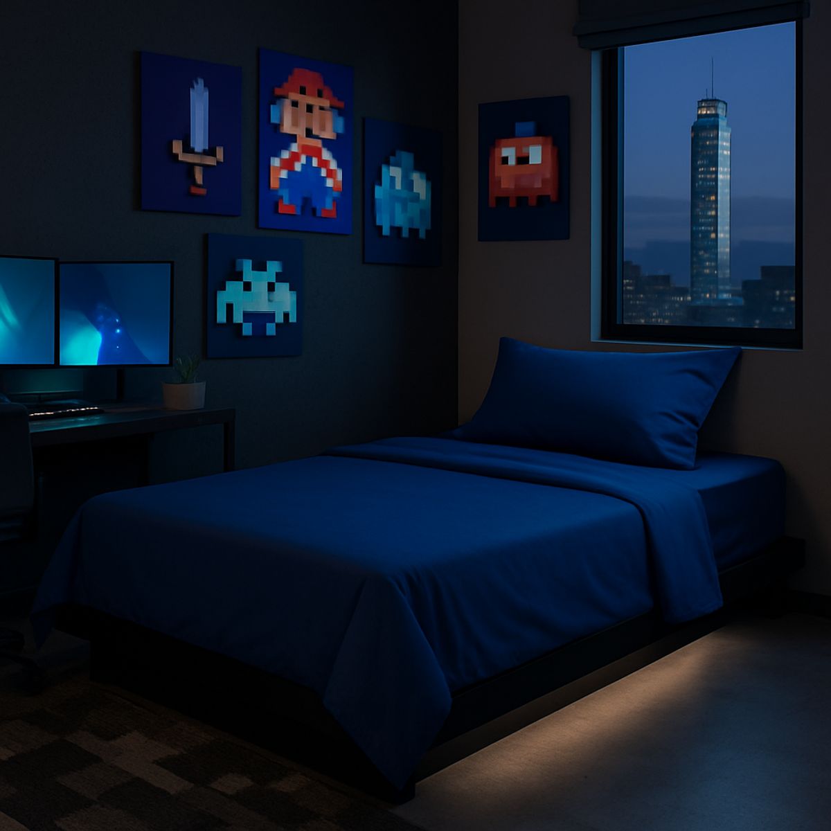 ARMONIA - Set de Cama Signature 800 Hilos Azul Plaza y Media Algodón