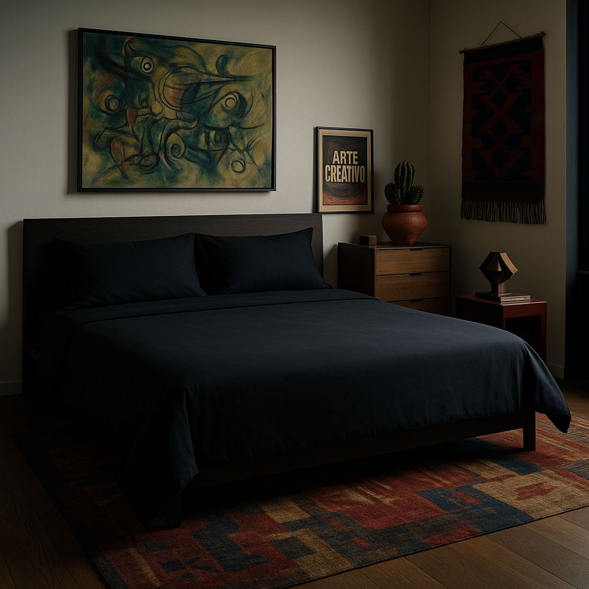 ARMONIA - Conjunto de sábanas Negro Super king 144 hebras Liso