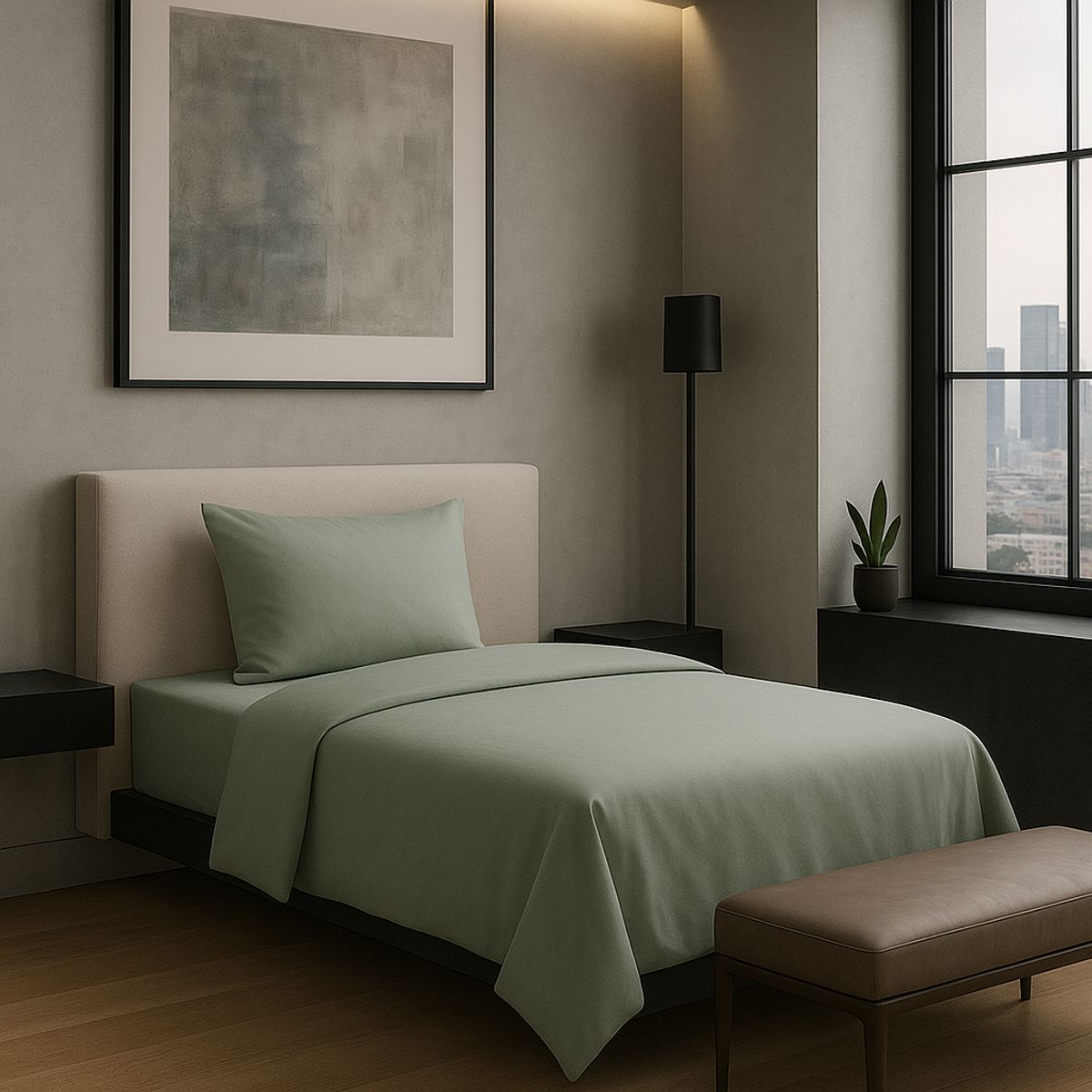 ARMONIA - Set de Sábanas Signature 800 Hilos Verde 1½ Plazas Premium