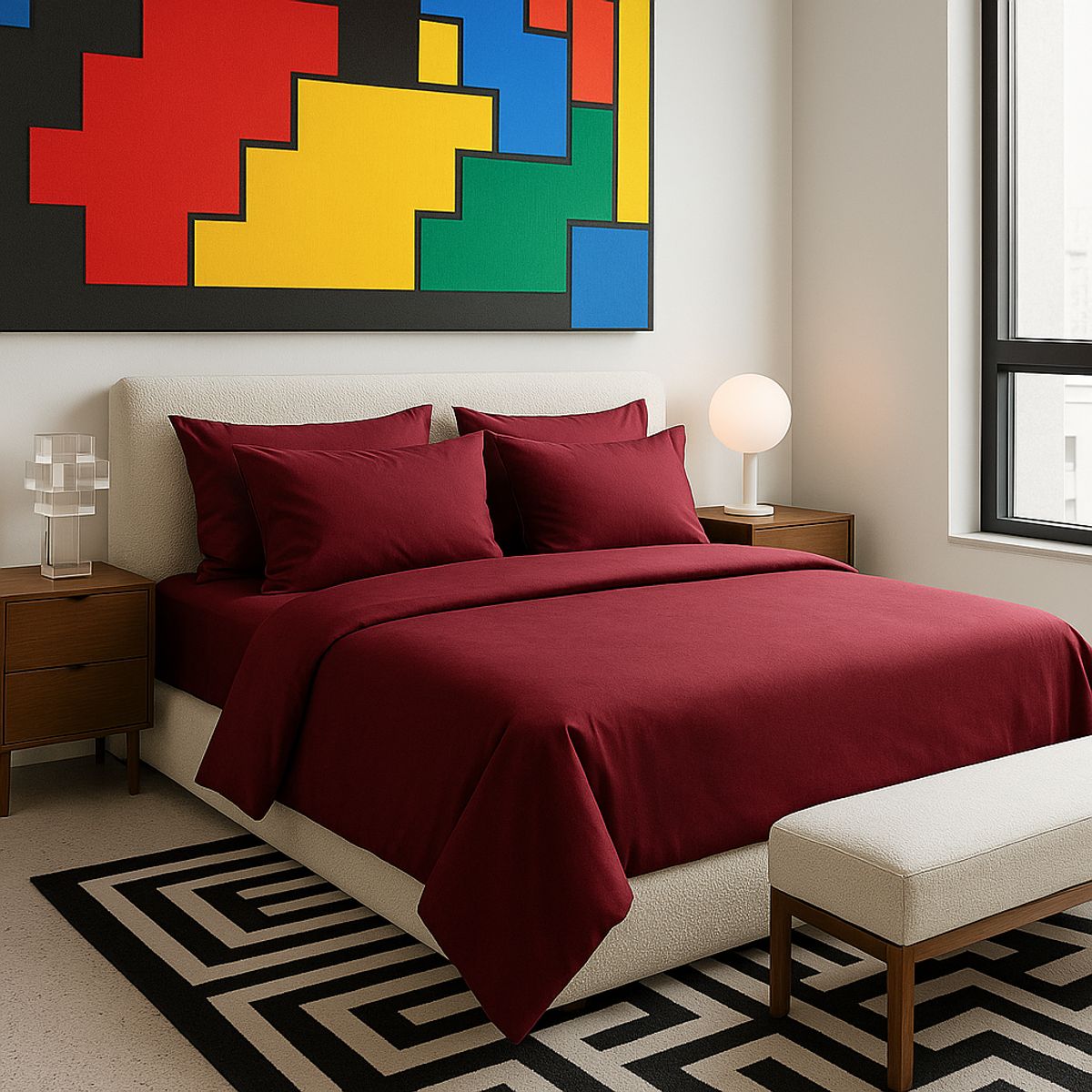 ARMONIA - Set de Sábanas Signature 800 Hilos Burdeo Intenso 25 Plazas