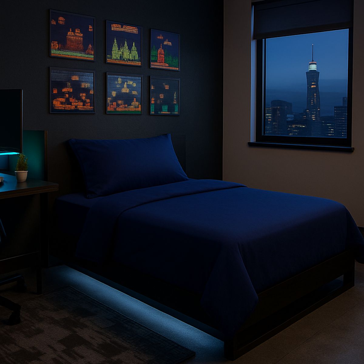 ARMONIA - Juego de Sábanas Signature 800 Hilos Azul 1½ Plazas Calidad