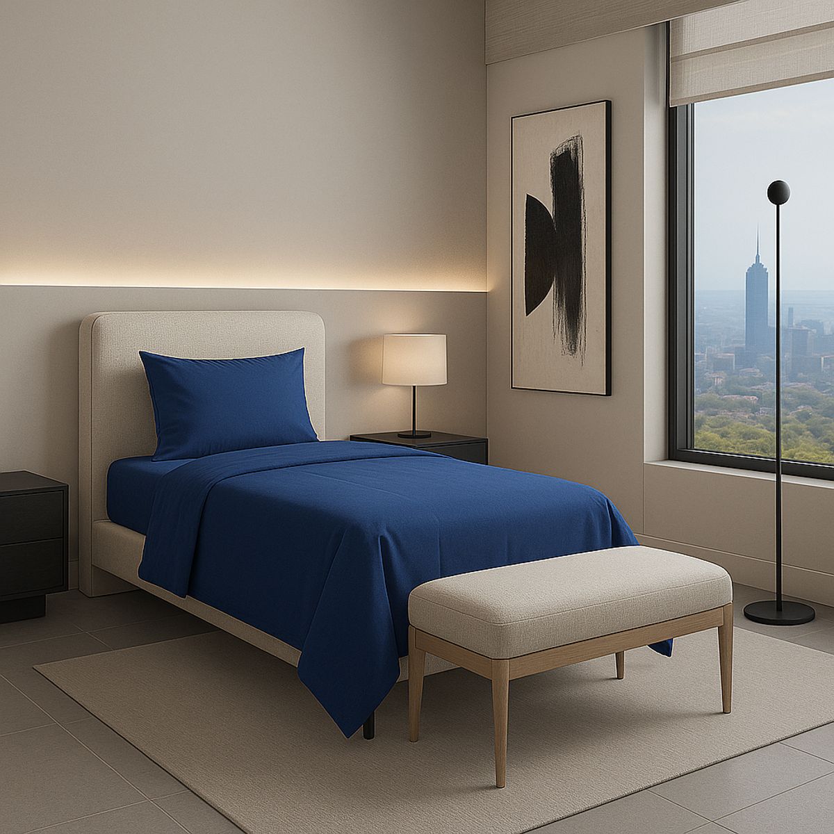 ARMONIA - Juego de Cama Signature 800 Hilos Azul Plaza y Media Algodón