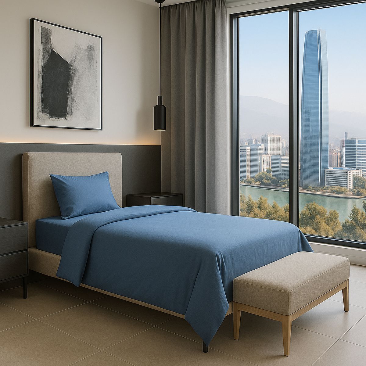 ARMONIA - Juego de Sábanas Signature 800 Hilos Azul Plaza y Media Premium Algodón