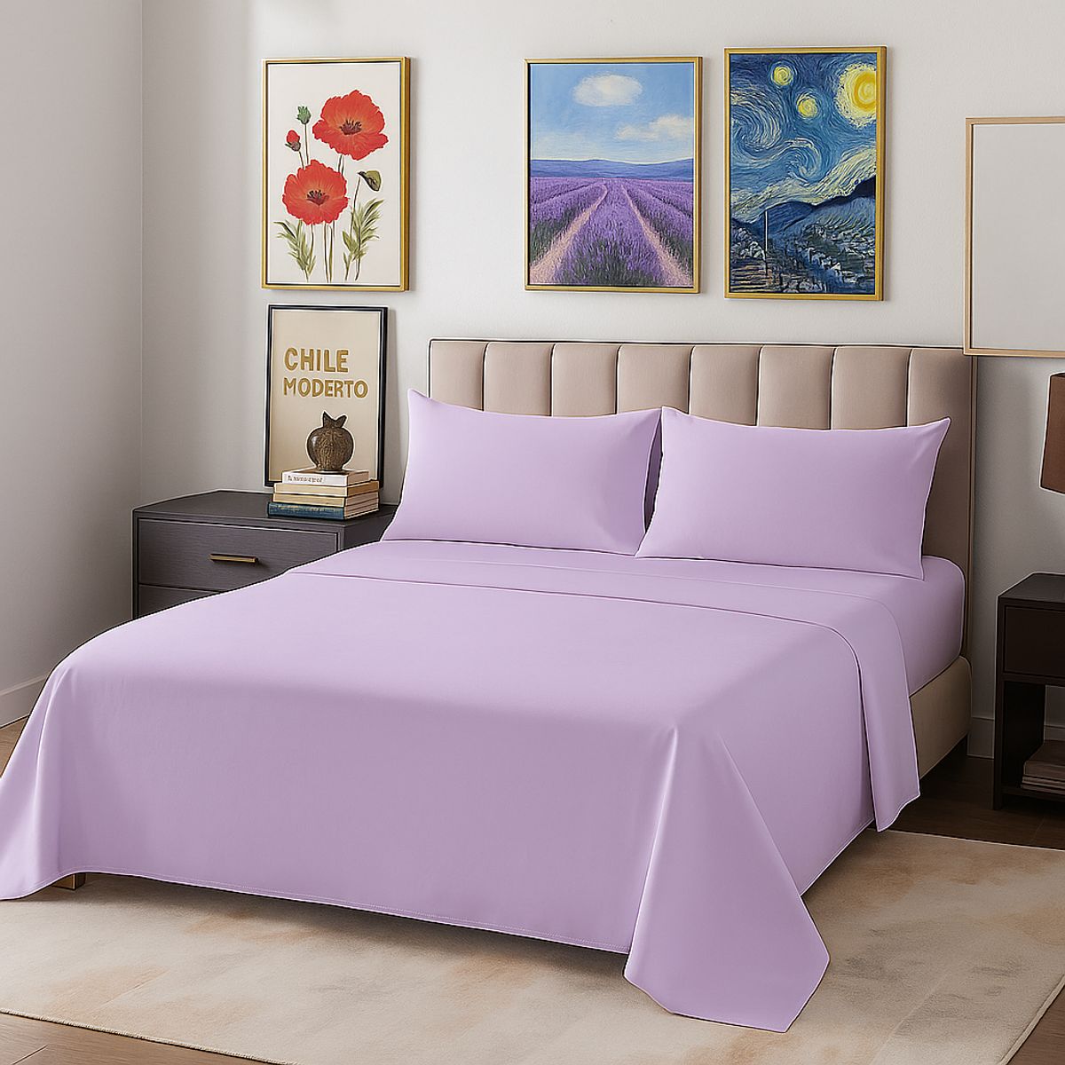 ARMONIA - Kit de sábanas Lila Super King size 144 hilos Sin estampado