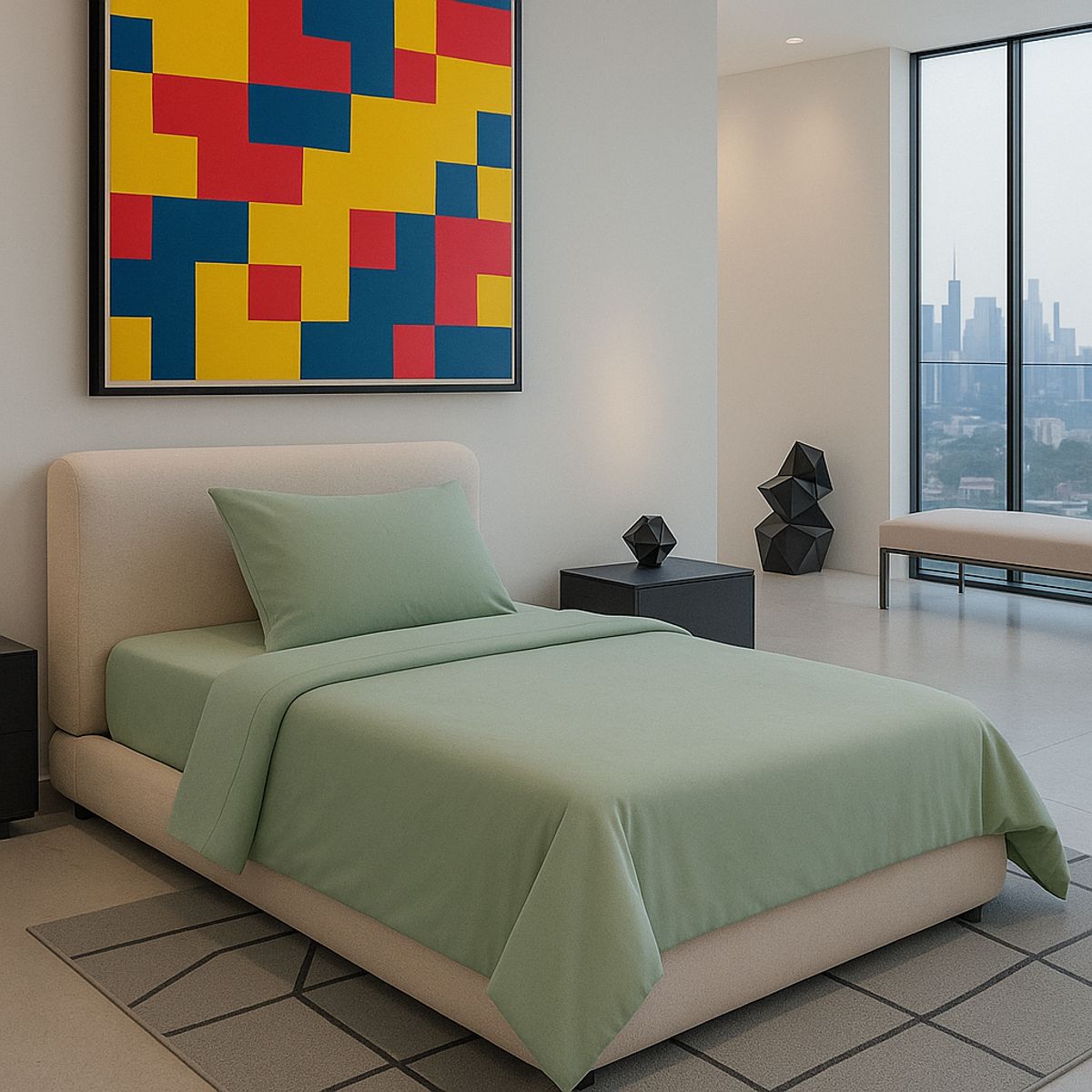 ARMONIA - Juego de Sábanas Signature 800 Hilos Verde Plaza y Media Algodón