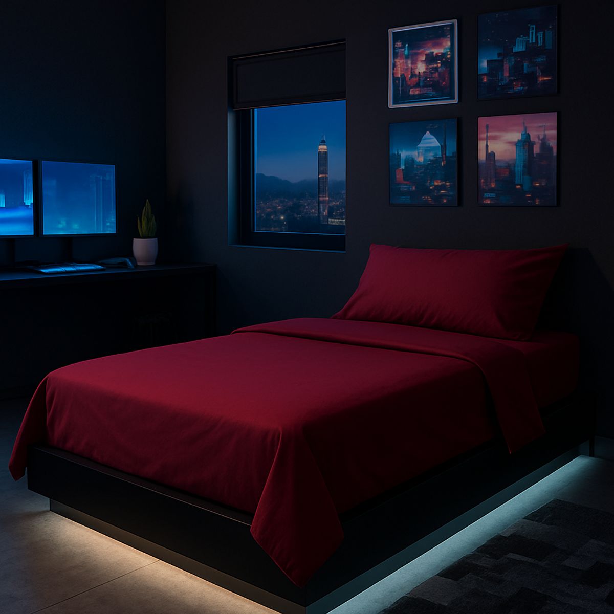 ARMONIA - Set de Sábanas Signature 800 Hilos Burdeo Plaza y Media Algodón