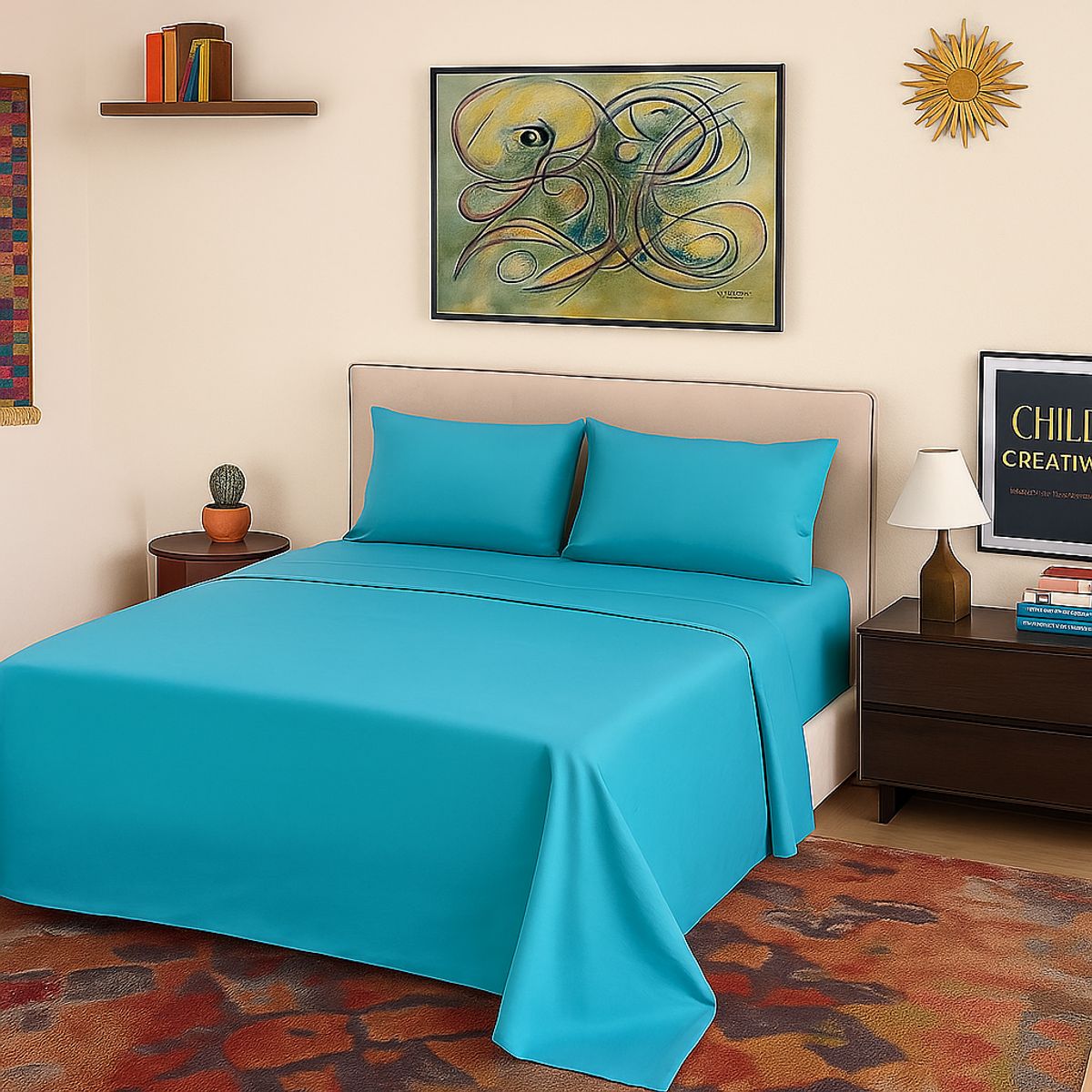 ARMONIA - Sábanas de cama Marino Super King 144 hilos Sin estampado
