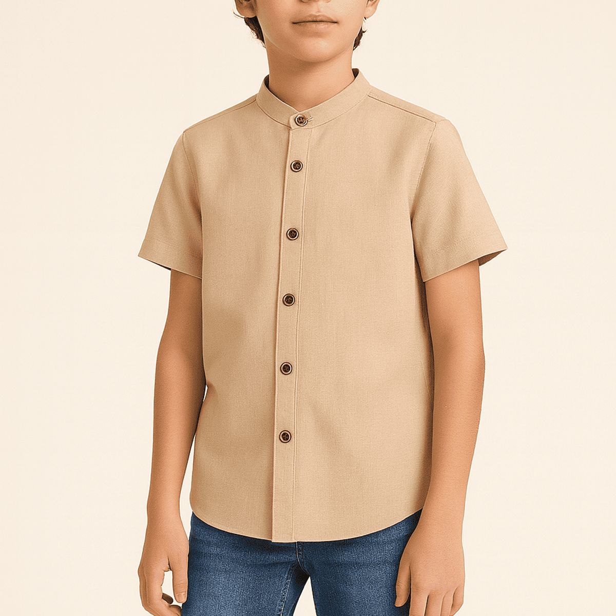 KIBOU - Camisa Niño Lino Manga Corta Fresca Y Elegante
