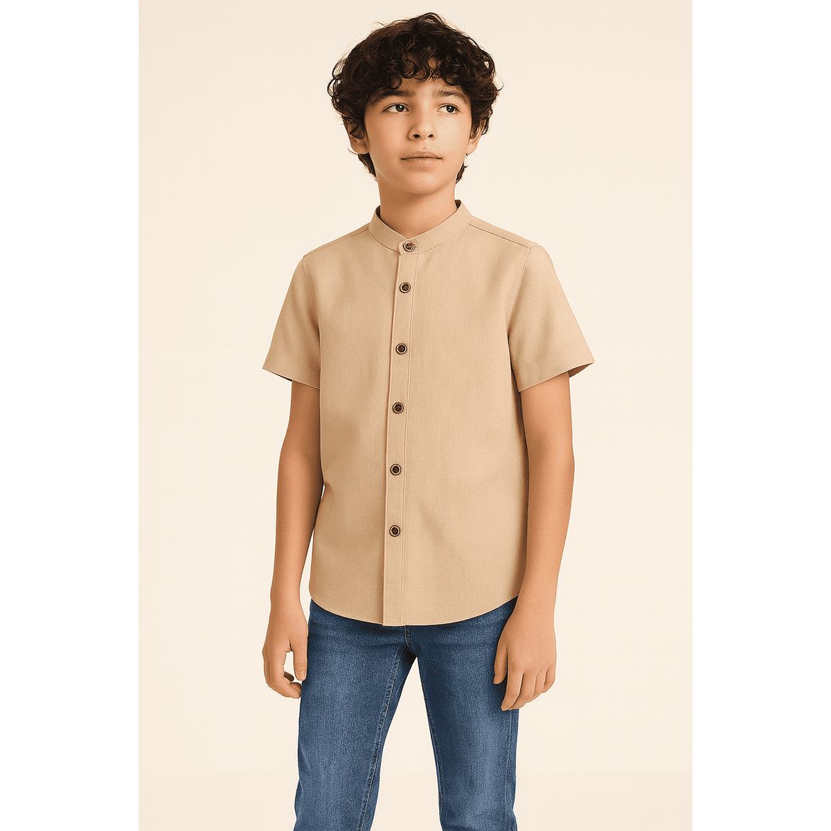 KIBOU - Camisa Niño Lino Manga Corta Fresca Y Elegante