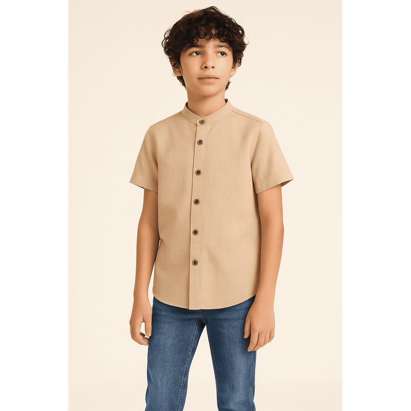 KIBOU - Camisa Niño Lino Manga Corta Fresca Y Elegante