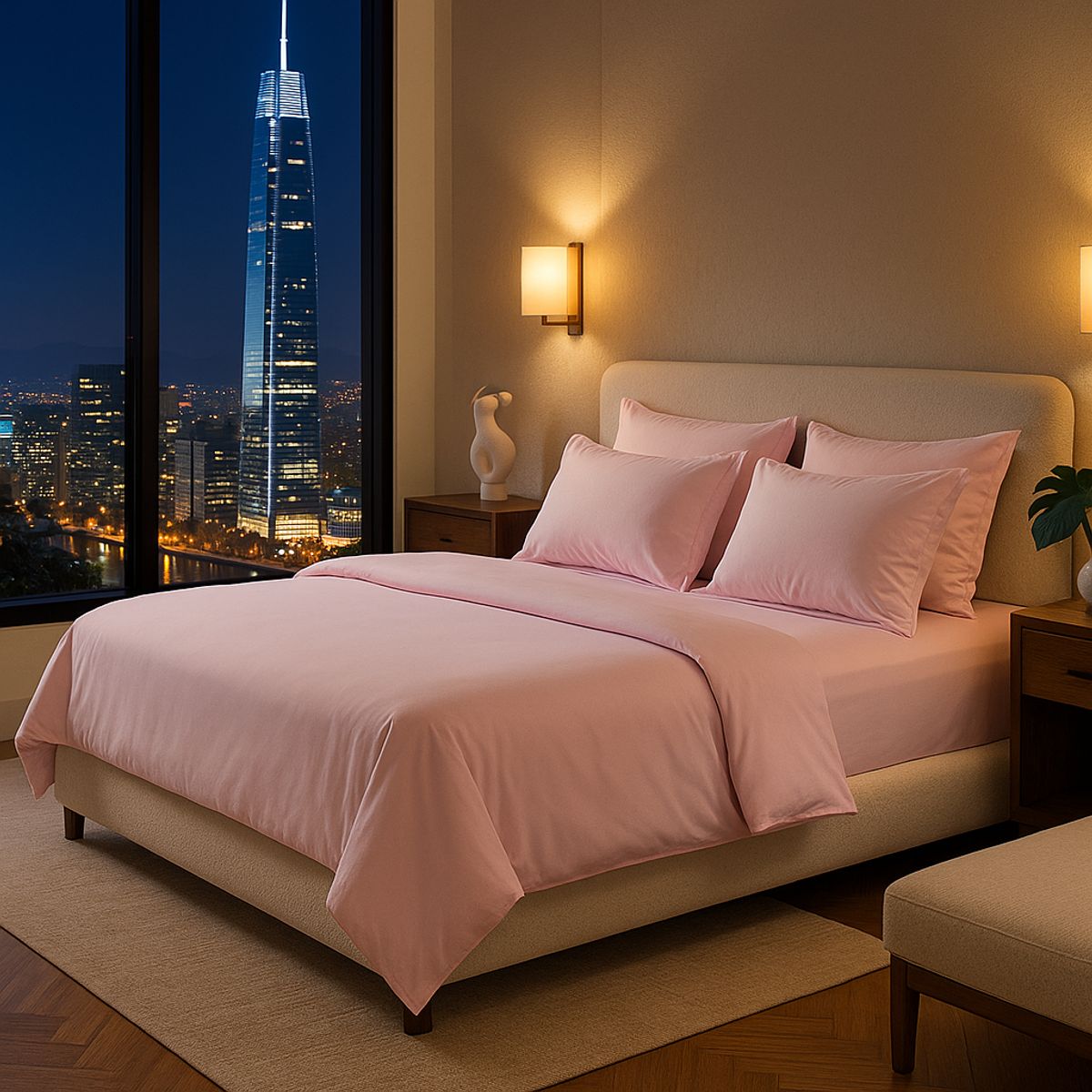 ARMONIA - Conjunto de Sábanas Signature 800 hilos Rosa Pastel 25 Plazas