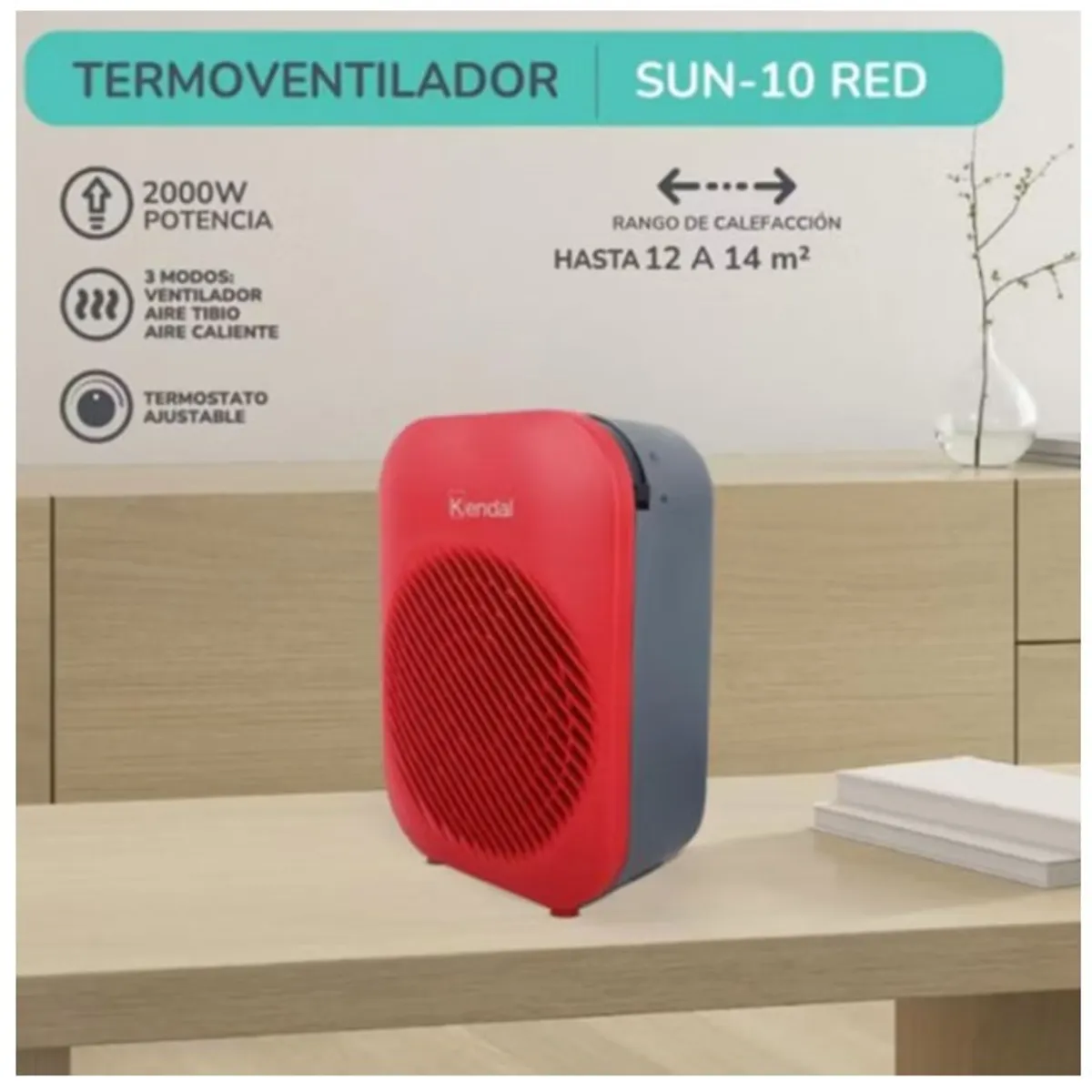 KENDAL - TERMOVENTILADOR KENDAL 3 MODOS SUN-10 ROJO