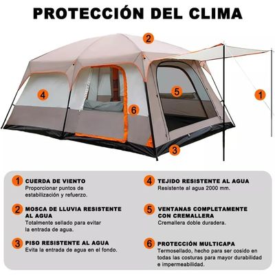 Imagen 2 del producto Carpa Camping Tienda Familiar 8 A 12 Personas Impermeable