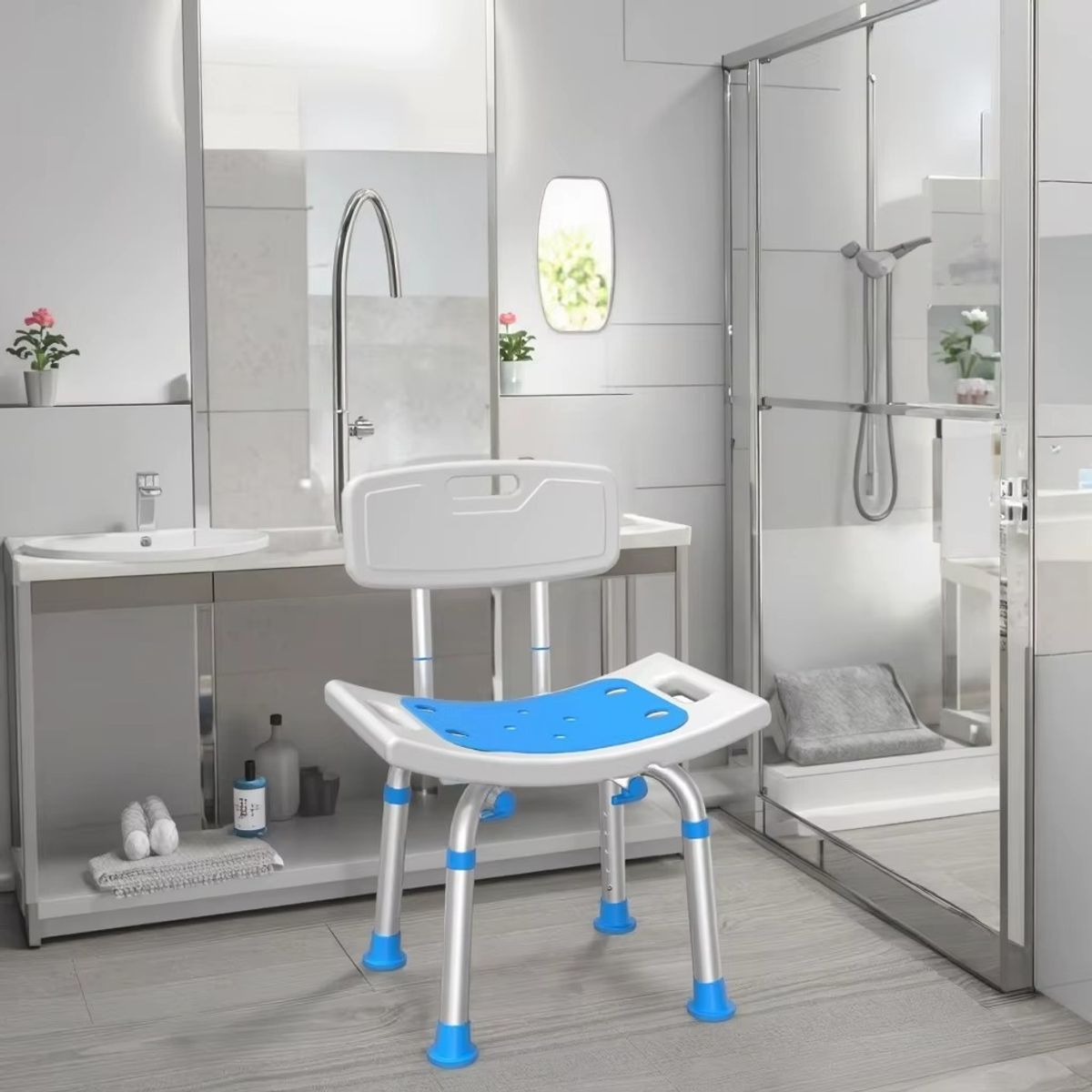 RAGNAR - Silla De Ducha Baño Con Respaldo Ajustable Blanca
