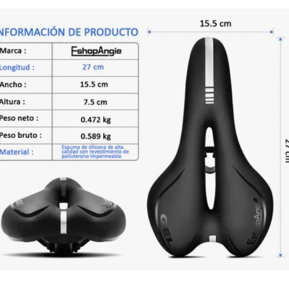 OFERTABKN - Sillín Asiento Gel Antiprostático Máxima Comodidad Bicicleta
