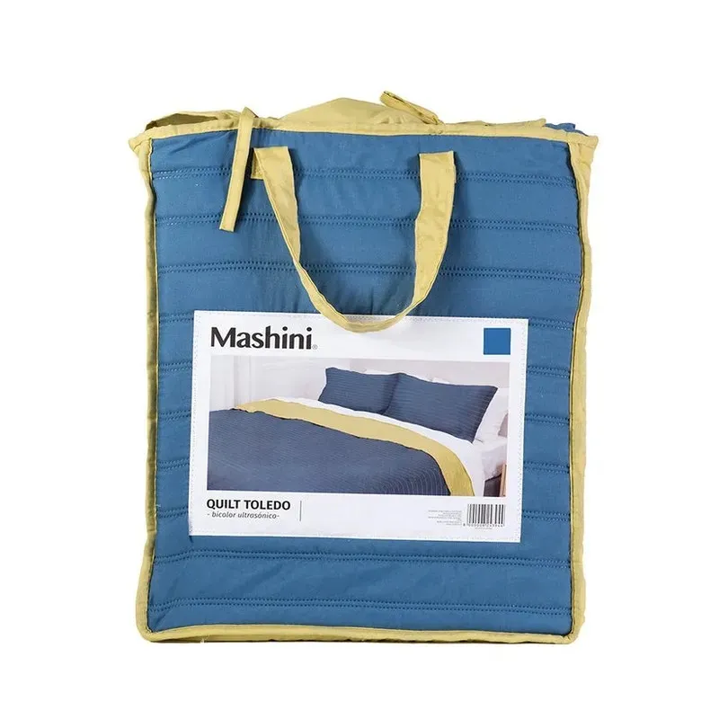 MASHINI - Quilt Toledo apto 1pl- 15pl Mashini Diseño Moderno Azul amarillo