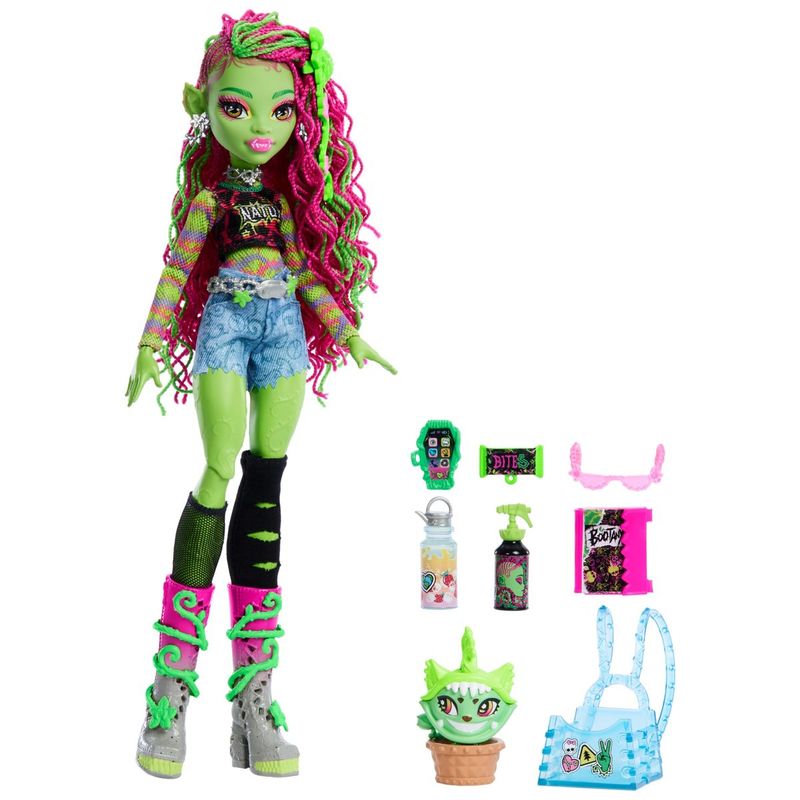 MONSTER HIGH - Muñeca Venus McFlytrap Monster High mascota gato y