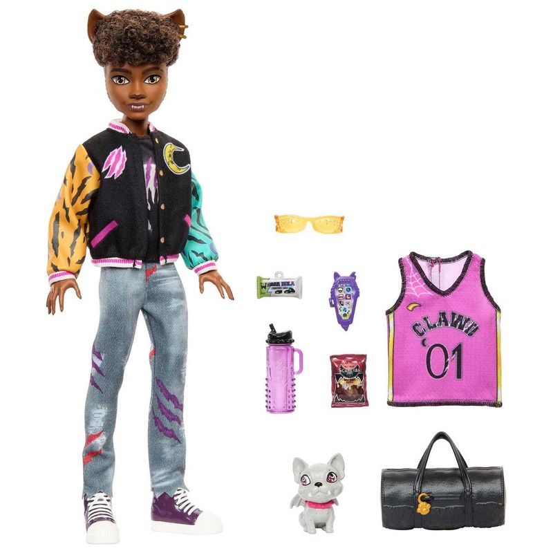 MONSTER HIGH - Muñeca Clawd Wolf Monster High mascota bulldog - Elegante y