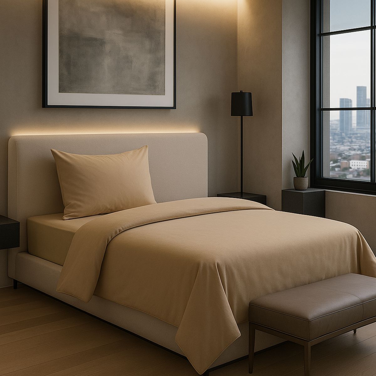 ARMONIA - Conjunto de Sábanas Signature 800 Hilos Beige 1½ Plazas Suaves