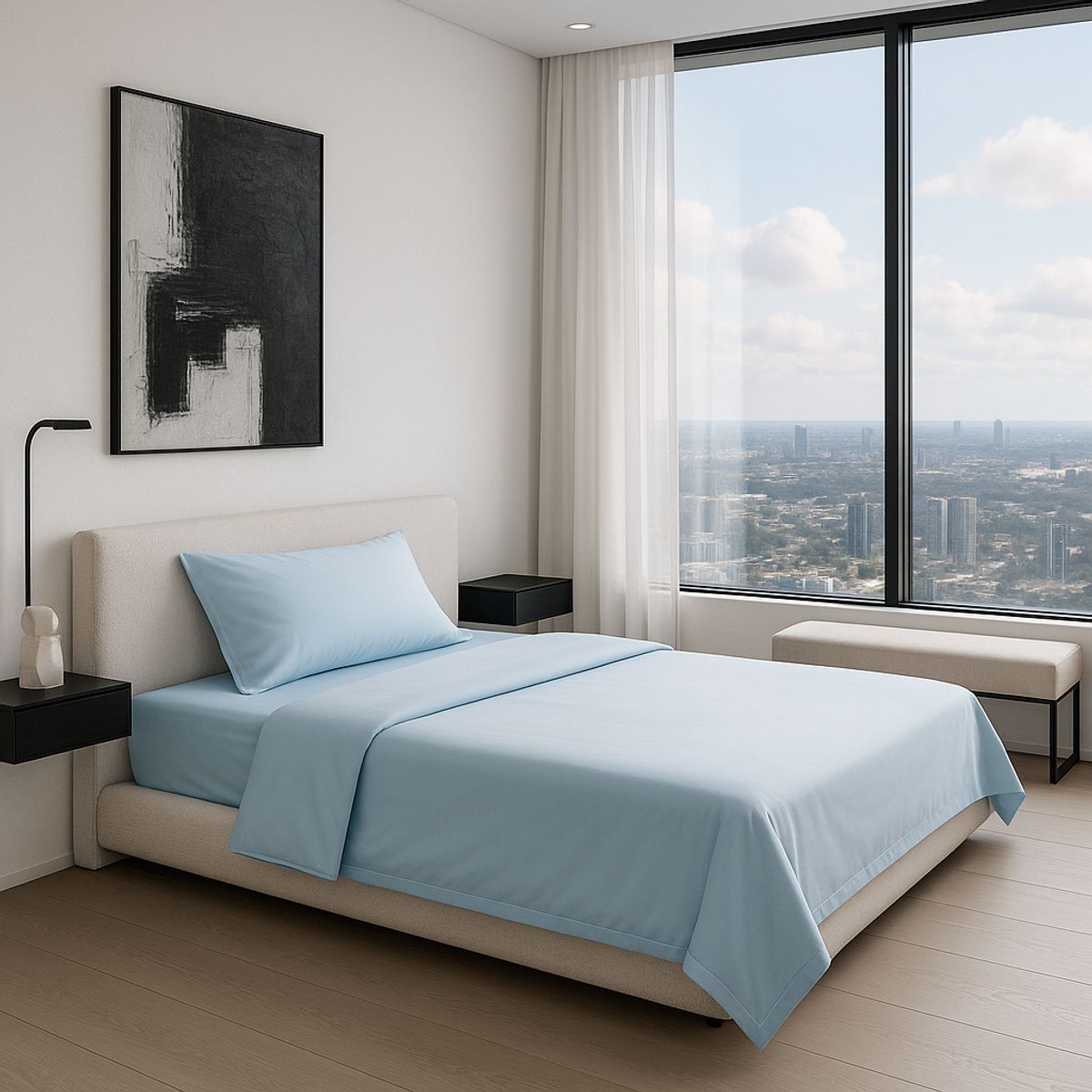 ARMONIA - Conjunto de Sábanas Signature 800 Hilos Azul Plaza y Media Calidad