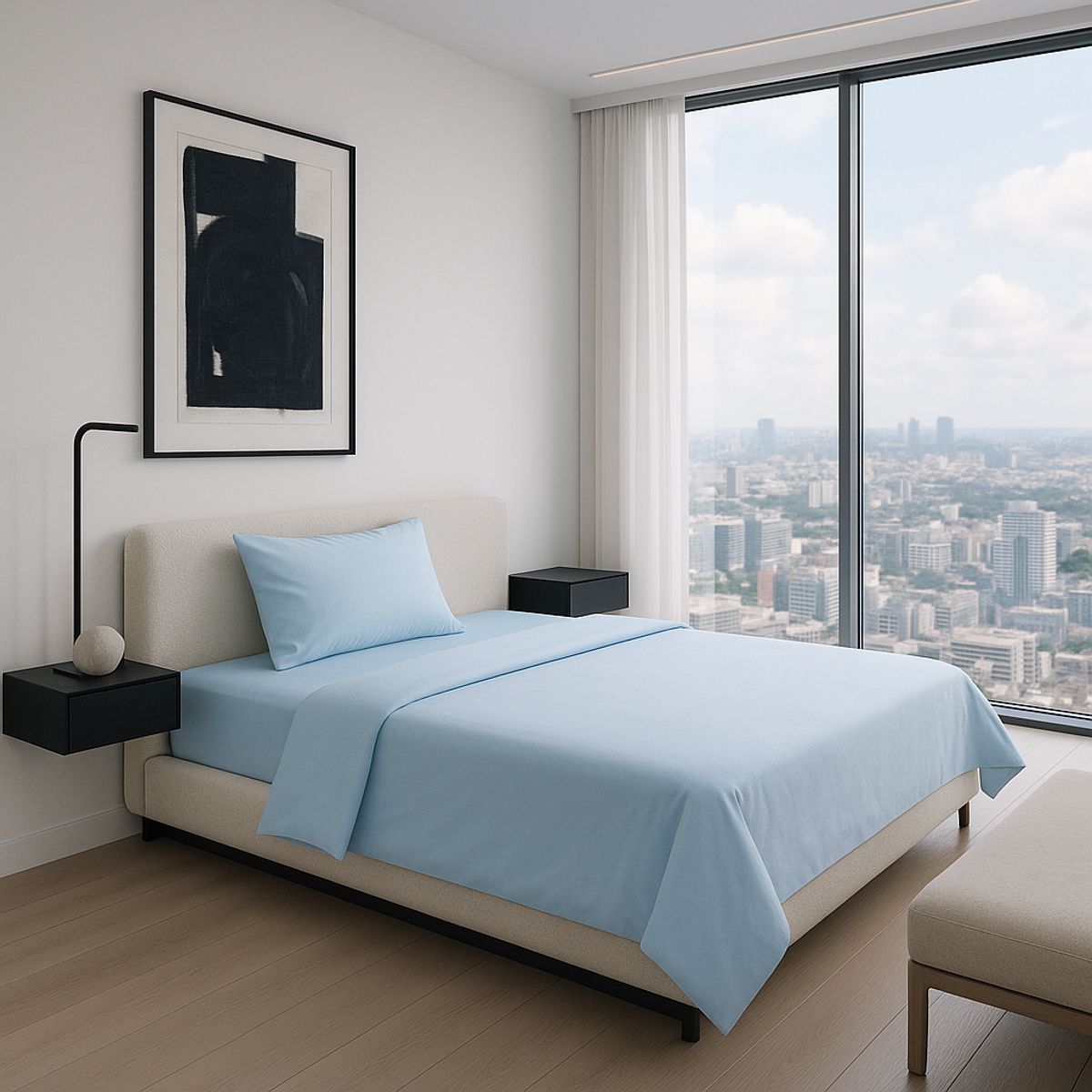 ARMONIA - Conjunto de Sábanas Signature 800 Hilos Azul Plaza y Media Suaves