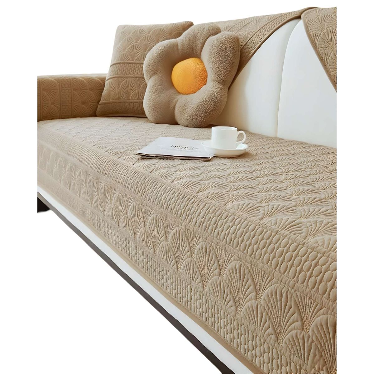 GENERICO - PACK DE 5 FUNDAS PARA SOFA CON DISEÑO BEIGE