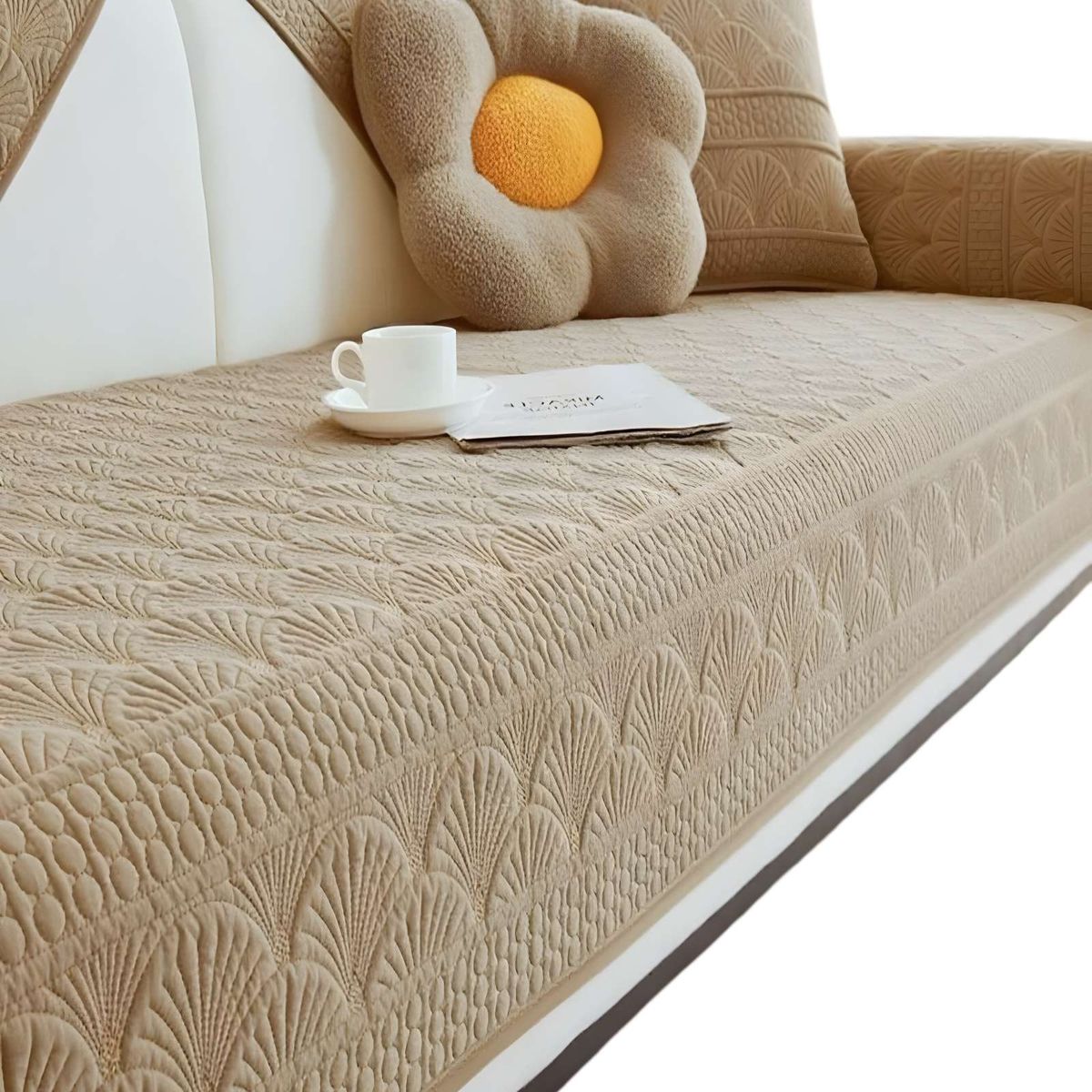 GENERICO - PACK DE 5 FUNDAS PARA SOFA CON DISEÑO BEIGE