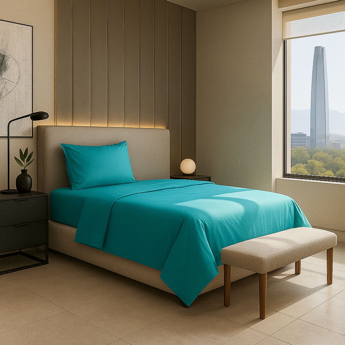 ARMONIA - Ropa de Cama Signature 800 Hilos Verde Plaza y Media Algodón