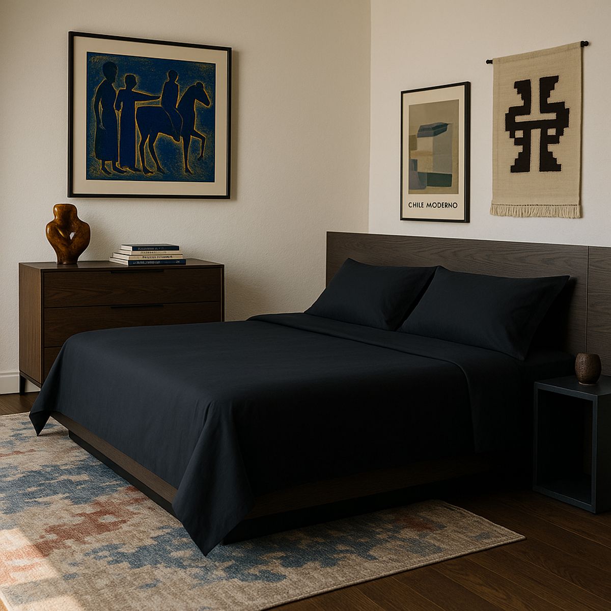 ARMONIA - Juego de sábanas Negro Súper King 144H Liso