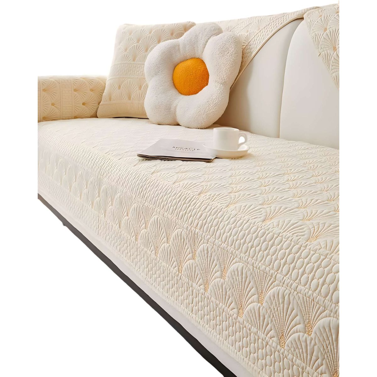 GENERICO - FUNDAS MAT PARA SOFA CON DISEÑO SIN COJINES BLANCO