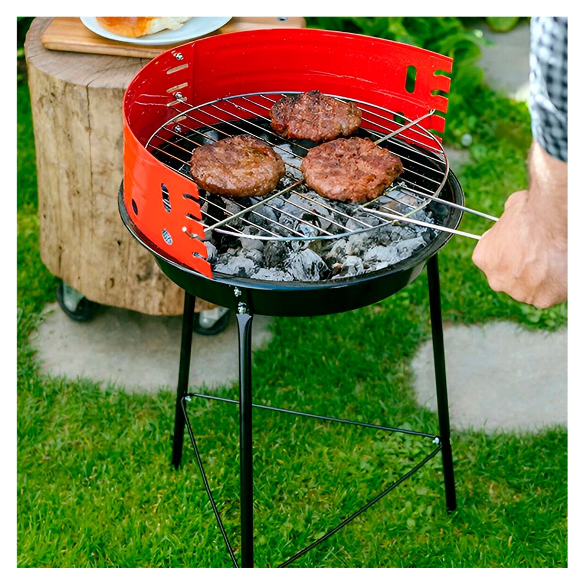 IRM - Parrilla A Carbón Redonda Bbq Portátil Parrillera De Pie Asador 36cm