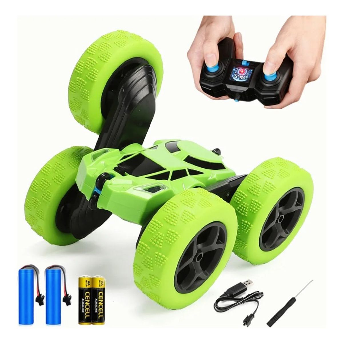 GIOIO - Juguete Coche De Acrobacias 360° Doble Lado Control Remoto Color Verde