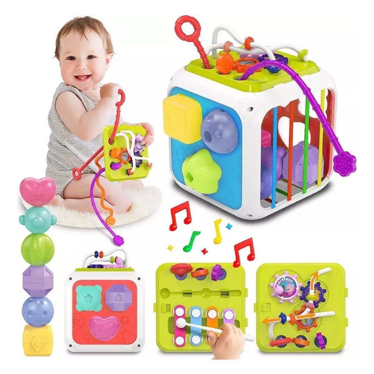 GIOIO - Banna Juego De Enseñanza Para Bebés Con Cubo De Actividades 7 En 1 Juguete Para Bebé Cubo De Actividades Niños Pequeños Montessori Juguetes Educativos