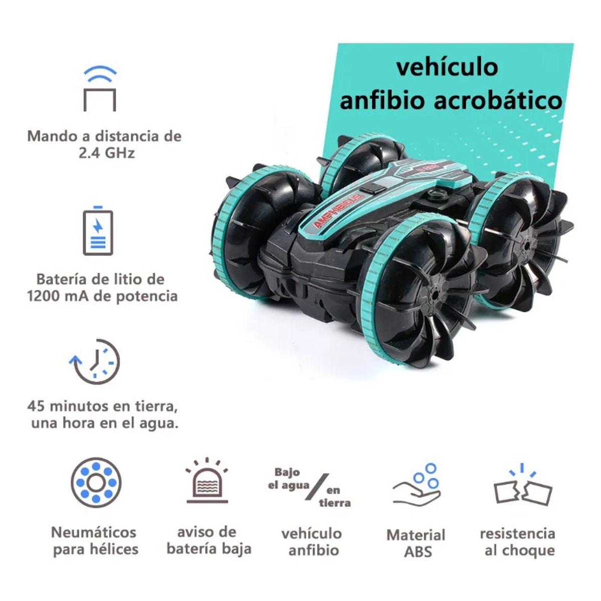 GIOIO - Coches Carros Anfibio Control Remoto Con Tapa De Doble Cara