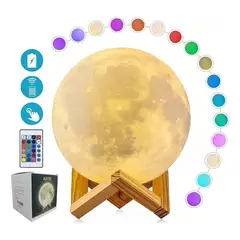 GIOIO - Lámpara luna 15cm 3d 16 colores touch control recargable color de la estructura madera clara Auxtoo